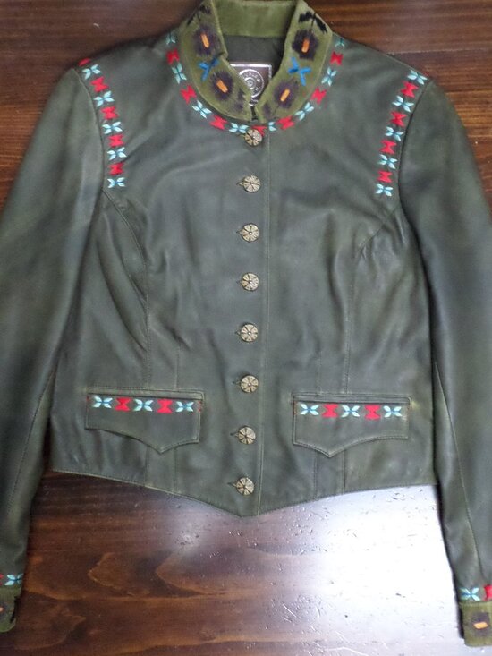 Double D Ranch Jackets & Blazers - DOUBLE D RANCH Leather Jacket-Brown-Multicolor Embroidery--Women's Small--NWOT